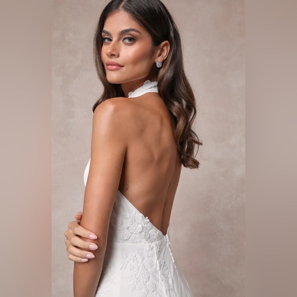 Dreamy Glamour White Embroidered Halter Mermaid Maxi Dress - Picture 2 of 8